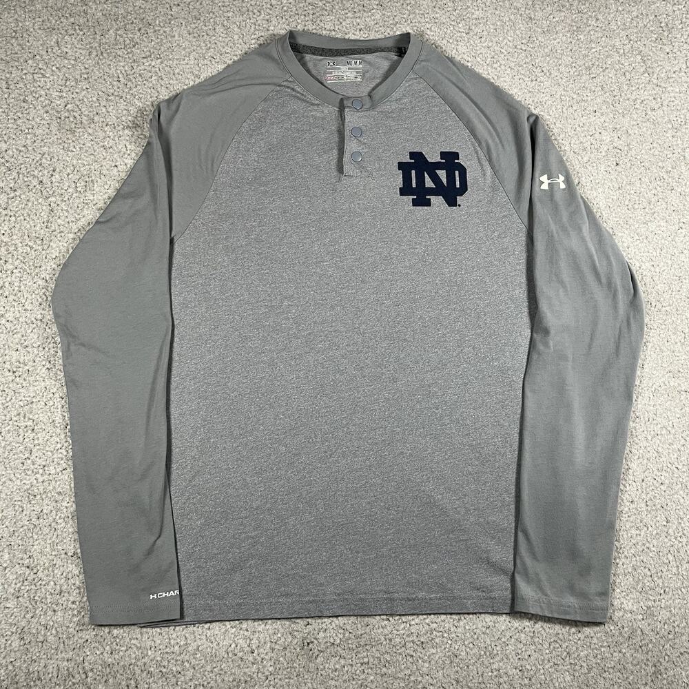 Notre Dame Shirt Mens M Gray Under Armour Long Sleeve Team Issued Fighting Irish